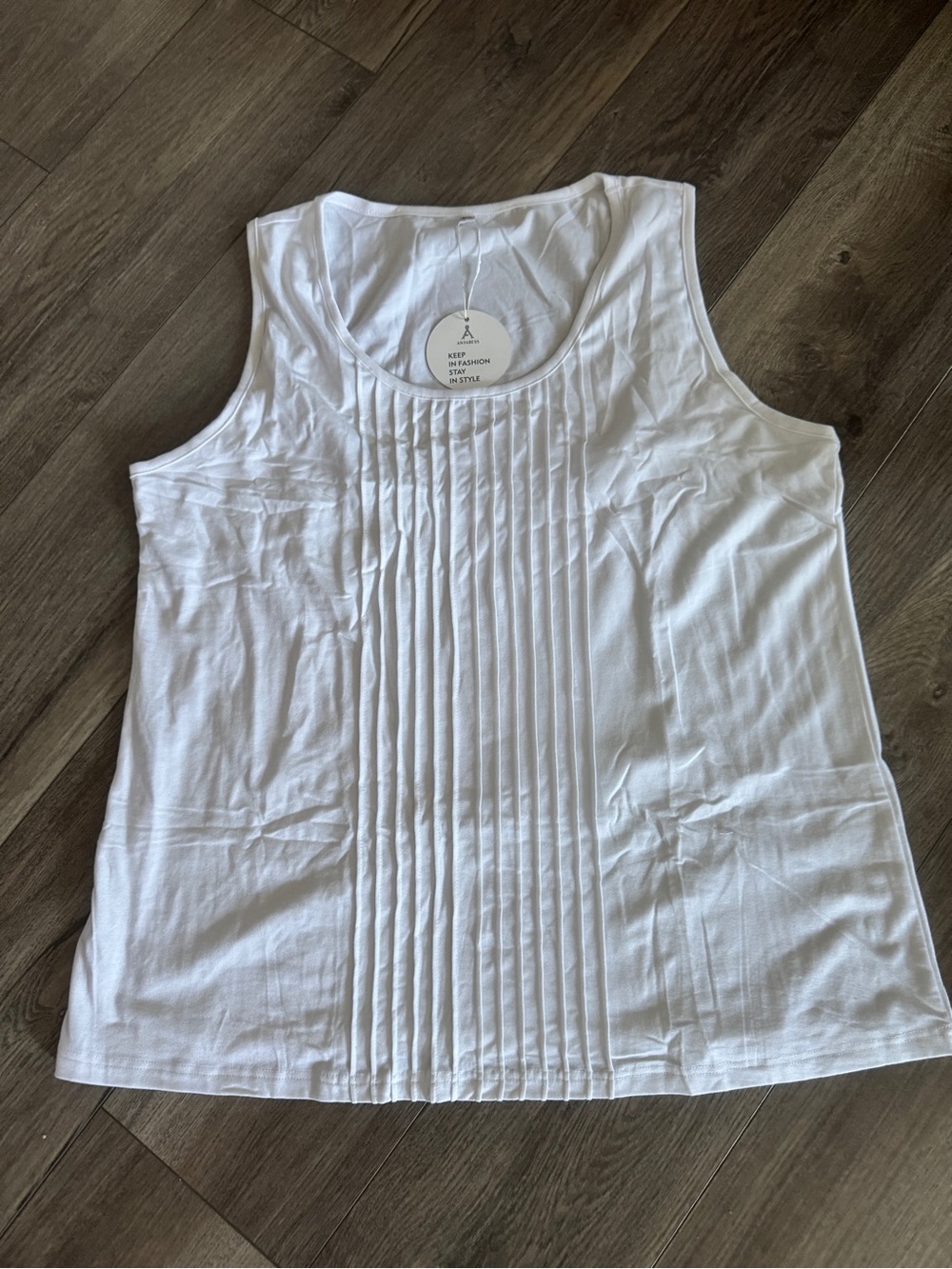 ANRABESS White Pleated Front Scoop Neck Tank Top NWT Size 2XL
